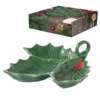 EASY LIFE HOLLY ET BERRIES Bol Coupelle 3 Compartiments En Porcelaine Verte Et Rouge 20x20