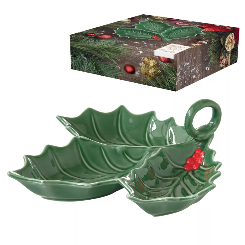 EASY LIFE HOLLY ET BERRIES Bol Coupelle 3 Compartiments En Porcelaine Verte Et Rouge 20x20 2 EASY LIFE HOLLY ET BERRIES Bol Coupelle 3 Compartiments En Porcelaine Verte Et Rouge 20x20 – Image 2