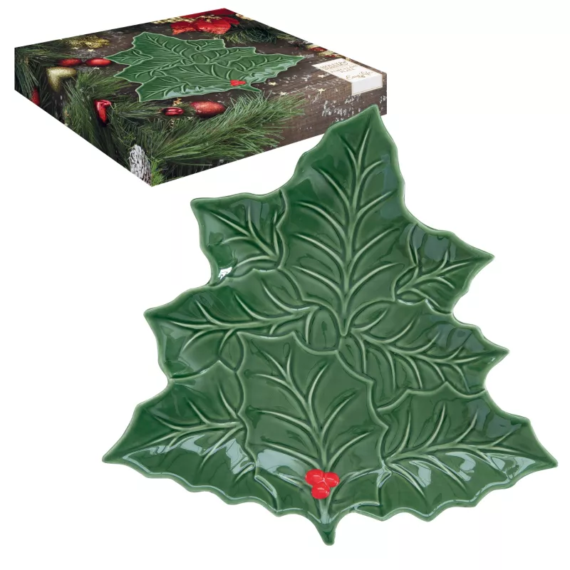 EASY LIFE HOLLY ET BERRIES Plat Forme Houx En Porcelaine Verte Et Rouge 22x22 Cm 2 EASY LIFE HOLLY ET BERRIES Plat Forme Houx En Porcelaine Verte Et Rouge 22x22 Cm – Image 2