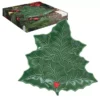EASY LIFE HOLLY ET BERRIES Plat Forme Houx En Porcelaine Verte Et Rouge 22x22 Cm