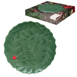 EASY LIFE HOLLY ET BERRIES Plat De Service En Porcelaine Verte Et Rouge D30 Cm