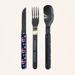 AKINOD 12H34 Set De 3 Couverts Inox Nomades FLEUR DE CERISIER Finition Black