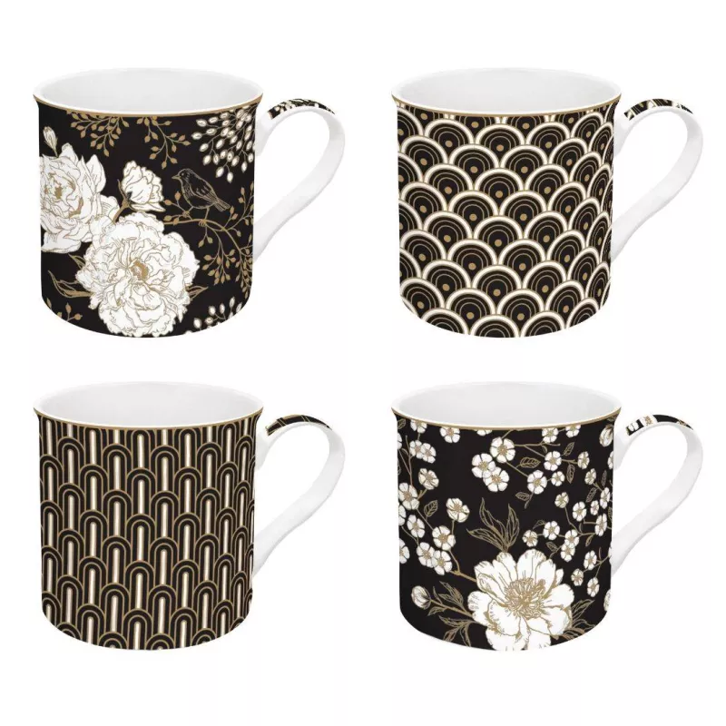 EASY LIFE ART DECO FLOWERS Mug Porcelaine - Coffret De 4 5 EASY LIFE ART DECO FLOWERS Mug Porcelaine - Coffret De 4 – Image 5