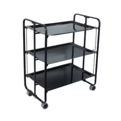 BAUHAUS Table Roulante Pliante 3 Plateaux DHO Noir Mat