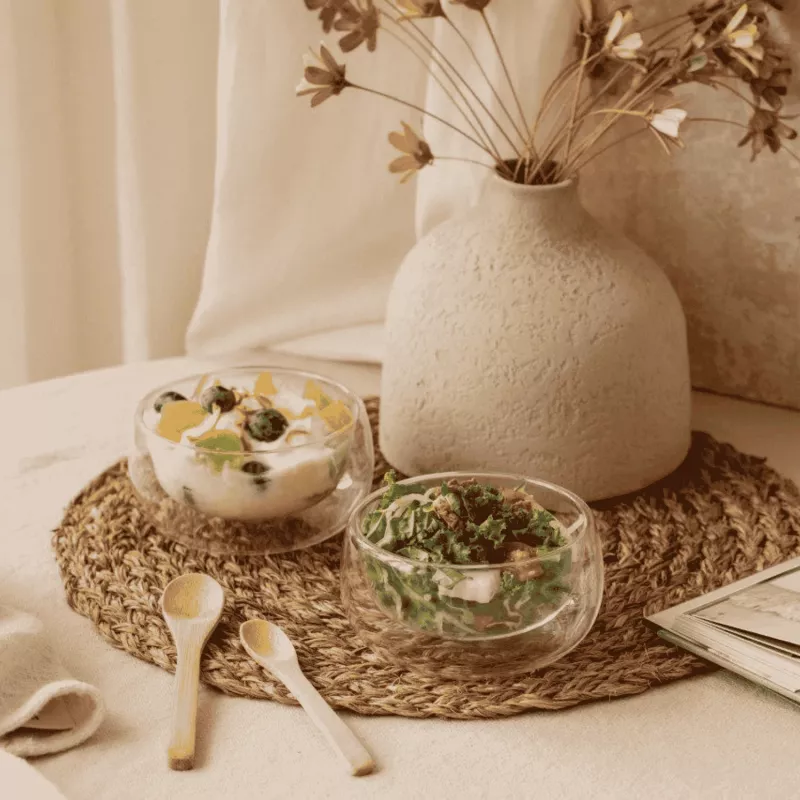 Bols à Double Paroi NUTS Avec Cuillère En Bambou Lot De 2 3 Bols à Double Paroi NUTS Avec Cuillère En Bambou Lot De 2 – Image 3