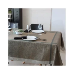 INDIRA Nappe Jacquard Polyesther 250X150 Bronze SUD ETOFFE -Peugeot Boutique chateaurenard nappe 100 coton enduit 150x150 blanc sud etoffe p 30
