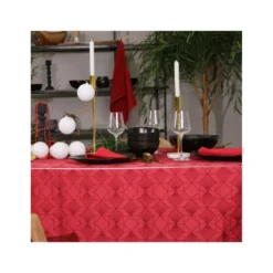 REVEILLON Nappe Jacquard Polyesther 150X150 Rouge SUD ETOFFE -Peugeot Boutique chateaurenard nappe 100 coton enduit 150x150 blanc sud etoffe p 52