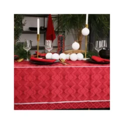 REVEILLON Nappe Jacquard Polyesther 250X150 Rouge SUD ETOFFE -Peugeot Boutique chateaurenard nappe 100 coton enduit 150x150 blanc sud etoffe p 69
