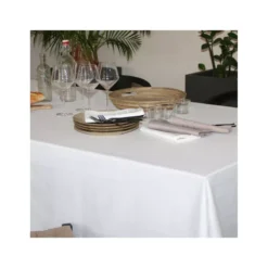 CHATEAURENARD Nappe Jacquard Polyester Damassé 180X180 Blanc SUD ETOFFE -Peugeot Boutique chateaurenard nappe 100 coton enduit 150x150 blanc sud etoffe p 84