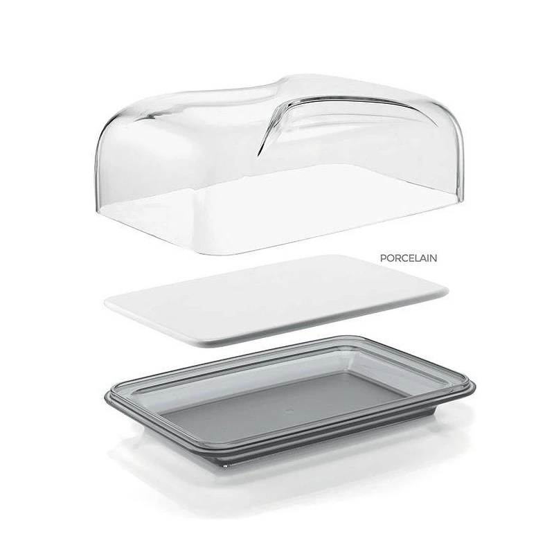 Cloche à Fromage Rectangulaire Avec Plateau Porcelaine GUZZINI Gris 2 Cloche à Fromage Rectangulaire Avec Plateau Porcelaine GUZZINI Gris – Image 2