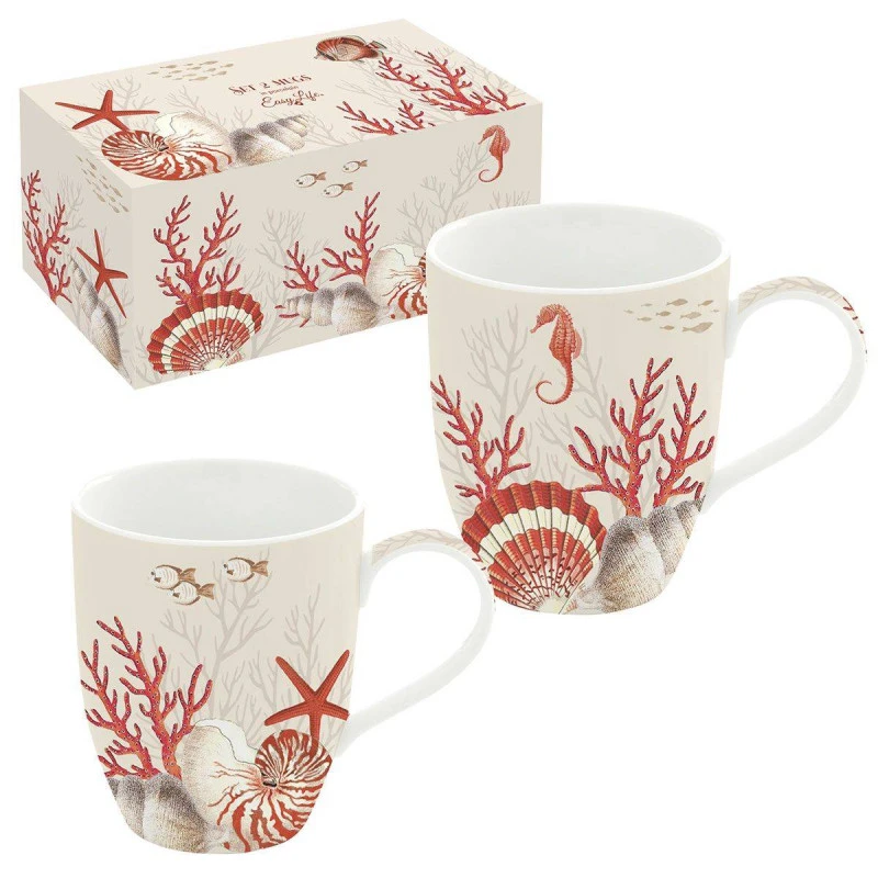 EASY LIFE CORAL REEF Coffret 2 Mugs 35cl En Porcelaine 1 EASY LIFE CORAL REEF Coffret 2 Mugs 35cl En Porcelaine