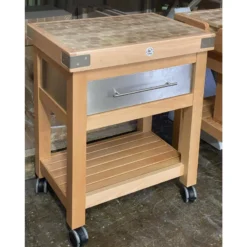 Desserte De Cuisine Mobile à Roulettes Avec Billot CHABRET En Bois Debout L70
