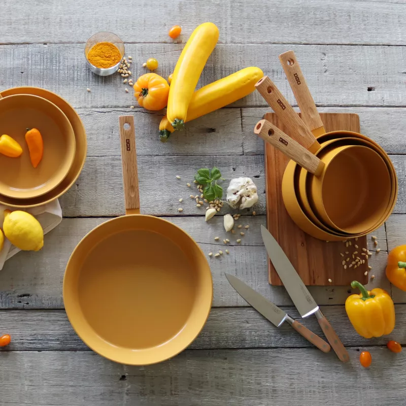 ECTOR Poêle Revêtue Céramique Jaune Induction Manche Bois D20 7 ECTOR Poêle Revêtue Céramique Jaune Induction Manche Bois D20 – Image 7