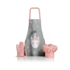 Ensemble Tablier Gant Toque Pour Enfant Licorne Rose