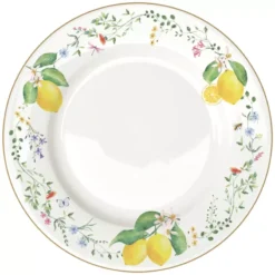 EASY LIFE FLEURS Et CITRONS Assiette Plate En Porcelaine D26.5 Cm