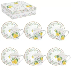 EASY LIFE FLEURS Et CITRONS Coffret Tasse Café Expresso Porcelaine - Les 6 -Peugeot Boutique fleurs et citrons coffret tasse cafe expresso porcelaine les 6 3