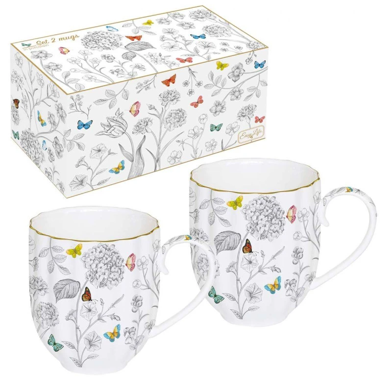 EASY LIFE Fleurs Et Papillons Set De 2 Mug Porcelaine 300 Ml EASYLIFE 4 EASY LIFE Fleurs Et Papillons Set De 2 Mug Porcelaine 300 Ml EASYLIFE – Image 4