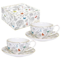 EASY LIFE Fleurs Et Papillons Set De 2 Tasses à Café Porcelaine 100 Ml EASYLIFE
