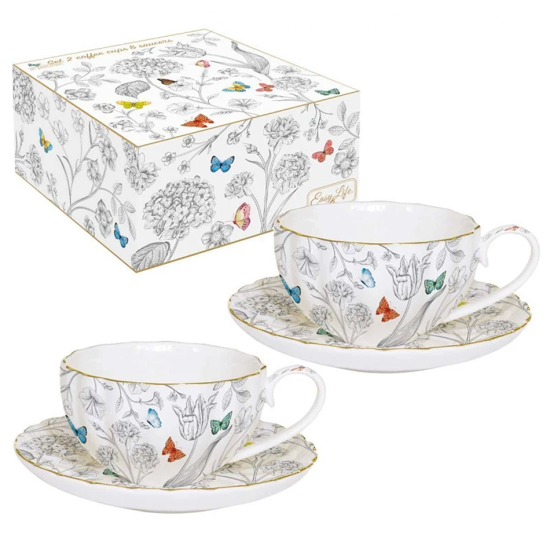 EASY LIFE Fleurs Et Papillons Set De 2 Tasses à Café Porcelaine 100 Ml EASYLIFE 4 EASY LIFE Fleurs Et Papillons Set De 2 Tasses à Café Porcelaine 100 Ml EASYLIFE – Image 4