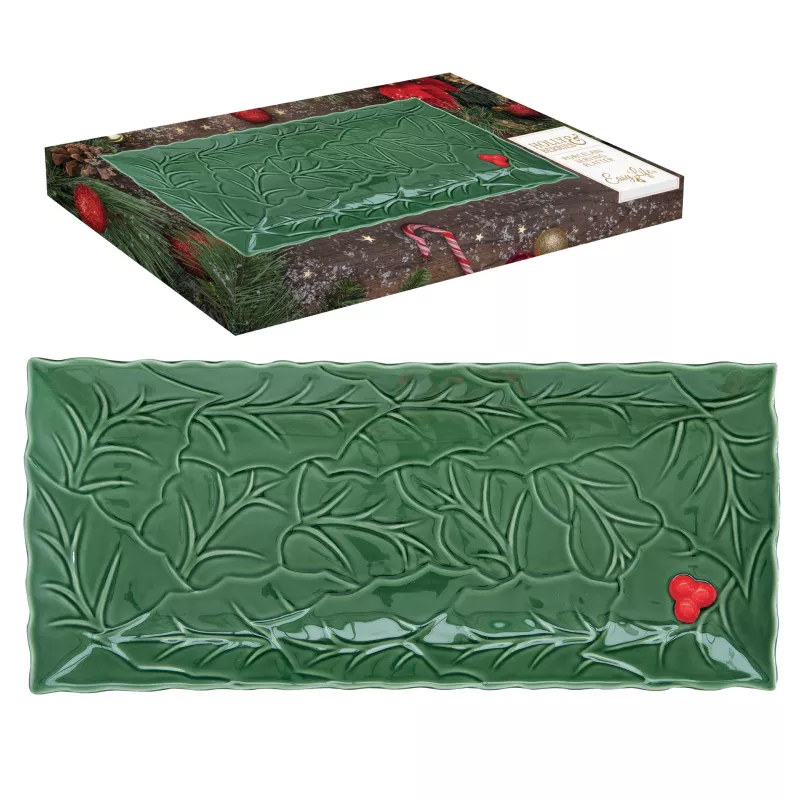 EASY LIFE HOLLY ET BERRIES Plat à Cake En Porcelaine Verte Et Rouge 37x16.5 Cm 2 EASY LIFE HOLLY ET BERRIES Plat à Cake En Porcelaine Verte Et Rouge 37x16.5 Cm – Image 2