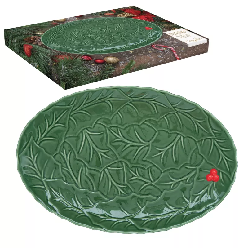 EASY LIFE HOLLY ET BERRIES Plat Ovale En Porcelaine Verte Et Rouge 36x24.5 Cm 1 EASY LIFE HOLLY ET BERRIES Plat Ovale En Porcelaine Verte Et Rouge 36x24.5 Cm