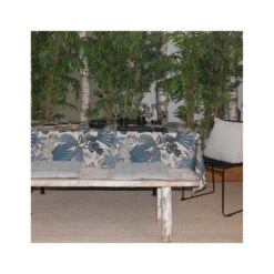 LOMBOK Nappe 70% Coton 30% Polyester Enduit 150X150 Blue Stone SUD ETOFFE