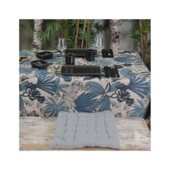 LOMBOK Nappe 70% Coton 30% Polyester Enduit 300X150 Blue Stone SUD ETOFFE