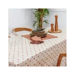 LORETTE Nappe 70% Coton 30% Polyester Enduit 200X150 Bois De Rose SUD ETOFFE