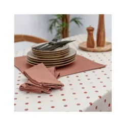 LORETTE Nappe 70% Coton 30% Polyester Enduit 300X150 Bois De Rose SUD ETOFFE