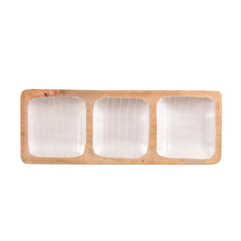 MELLOW Plateau Apéritif 3 Compartiments En Bois De Manguier Et Résine 41x15 Cm Lignes TABLE PASSION 2 MELLOW Plateau Apéritif 3 Compartiments En Bois De Manguier Et Résine 41x15 Cm Lignes TABLE PASSION – Image 2