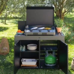 Meuble Plancha Desserte Mobile Table Acier FELIX ENO 120 X 60 Gris Taupe -Peugeot Boutique meuble plancha desserte mobile table acier felix eno 120 x 60 gris taupe 3