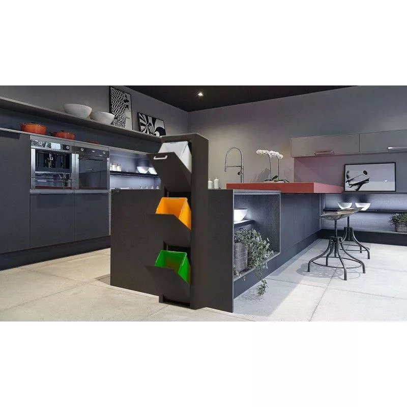 Meuble Poubelle De Cuisine Tri Sélectif CUBEK DHO - 1 Colonne 3 Bacs Noir Mat SC 3 Meuble Poubelle De Cuisine Tri Sélectif CUBEK DHO - 1 Colonne 3 Bacs Noir Mat SC – Image 3