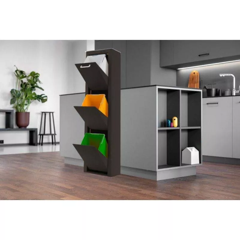 Meuble Poubelle De Cuisine Tri Sélectif CUBEK DHO - 1 Colonne 3 Bacs Noir Mat SC 4 Meuble Poubelle De Cuisine Tri Sélectif CUBEK DHO - 1 Colonne 3 Bacs Noir Mat SC – Image 4