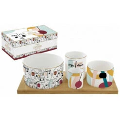 MODERNISM Set 4 Bols Coupelles Apéritives Porcelaine Sur Plateau Easy Life