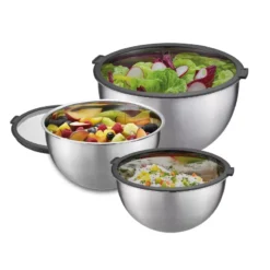 MONDI Saladier Inox Avec Couvercle Transparent GEFU - Le Lot De 3