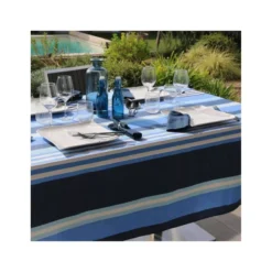 OLERON Nappe 70% Coton 30% Polyester Enduit 150X150 Marine SUD ETOFFE