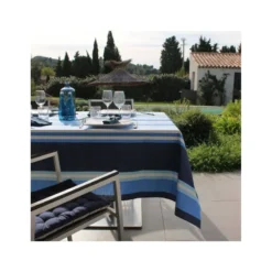 OLERON Nappe 70% Coton 30% Polyester Enduit 200X150 Marine SUD ETOFFE