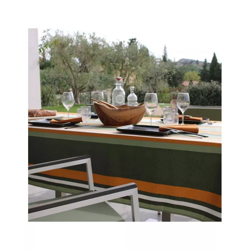 OLERON Nappe 70% Coton 30% Polyester Enduit 200X150 Oil Green SUD ETOFFE 1 OLERON Nappe 70% Coton 30% Polyester Enduit 200X150 Oil Green SUD ETOFFE