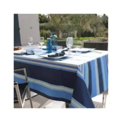 OLERON Nappe 70% Coton 30% Polyester Enduit 300X150 Marine SUD ETOFFE