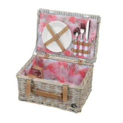 Cilio Panier Pique Nique TORINO En Osier Tressé Gris équipé Pour 2 Personnes