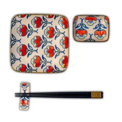 PECHINO LINE Set De 2 Assiettes Et 2 Petites Coupelles Avec Baguettes Et Porte Baguettes Décor Rouge WD Lifestyle -Peugeot Boutique pechino line set de 2 assiettes et 2 petites coupelles avec baguettes et porte baguettes decor rouge wd lifestyle 3