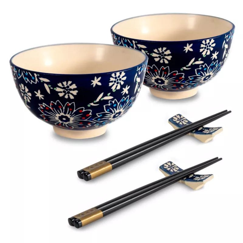 PECHINO LINE Set De 2 Bols Coupelle En Céramique D11.5 300 Ml Avec Baguettes Décor Bleu WD Lifestyle 2 PECHINO LINE Set De 2 Bols Coupelle En Céramique D11.5 300 Ml Avec Baguettes Décor Bleu WD Lifestyle – Image 2