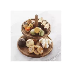 Plat Serviteur Présentoir à Gâteaux Biscuits 2 étages En Bois D´Acacia Point Virgule