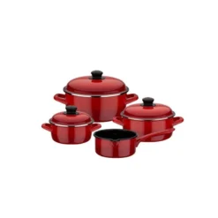 Set De 7 Pièces Faitout Casserole Acier émaillé Induction Red Shadow GSW Rouge