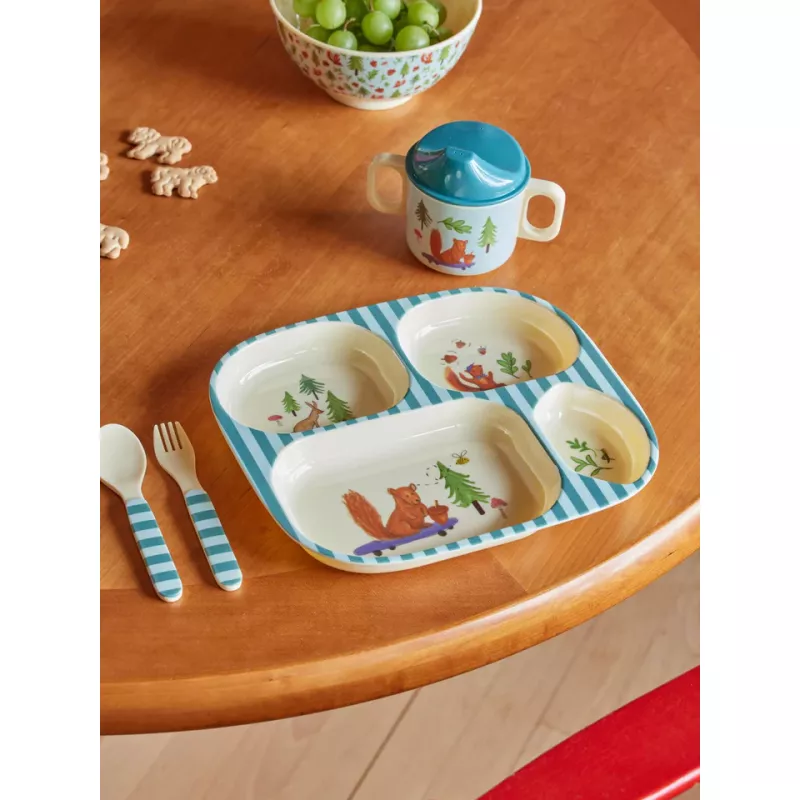 Set Diner Pour Enfant En Mélamine RICE Forêt Joyeuse Bleue 5 Set Diner Pour Enfant En Mélamine RICE Forêt Joyeuse Bleue – Image 5