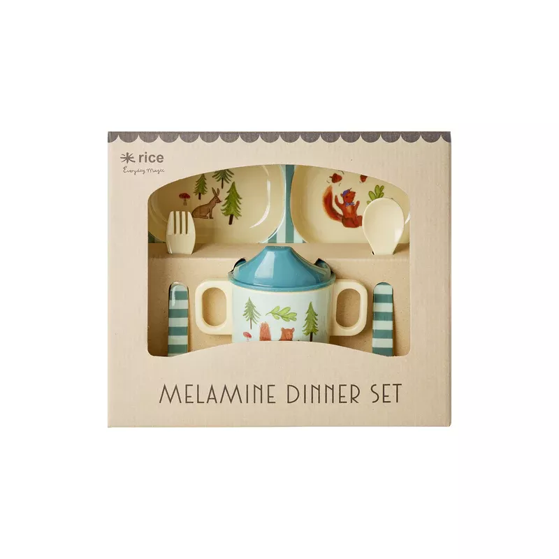 Set Diner Pour Enfant En Mélamine RICE Forêt Joyeuse Bleue 1 Set Diner Pour Enfant En Mélamine RICE Forêt Joyeuse Bleue