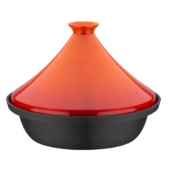 Tajine En Fonte Couvercle Céramique Induction Bicolore GSW Orange Gris Anthracite D30