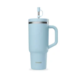 TRAVEL CUP Isotherme Double Paroi En Inox Avec Poignée Qwetch 900 Ml Bleu Pastel