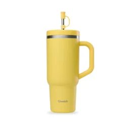 TRAVEL CUP Isotherme Double Paroi En Inox Avec Poignée Qwetch 900 Ml Jaune Citron