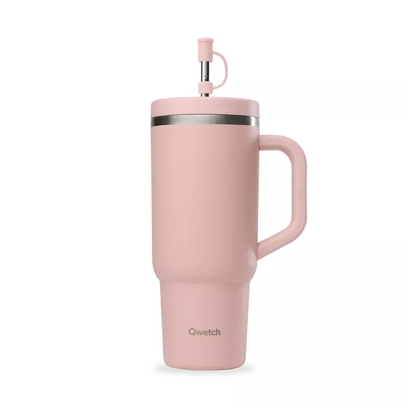 TRAVEL CUP Isotherme Double Paroi En Inox Avec Poignée Qwetch 900 Ml Rose Pastel 1 TRAVEL CUP Isotherme Double Paroi En Inox Avec Poignée Qwetch 900 Ml Rose Pastel